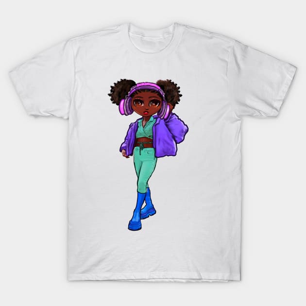 Anime girl Princess Cute black girl 7 Melanin Afro African American T-Shirt by Artonmytee